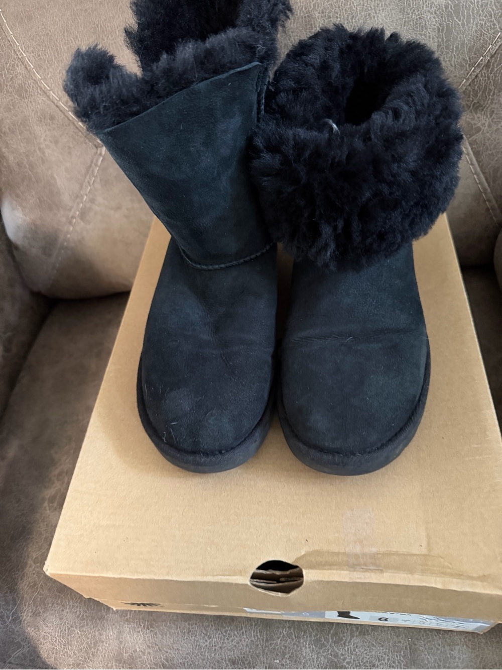 UGG Black Suede Button Short Shearling Boots - Women - Picture 3 of 3